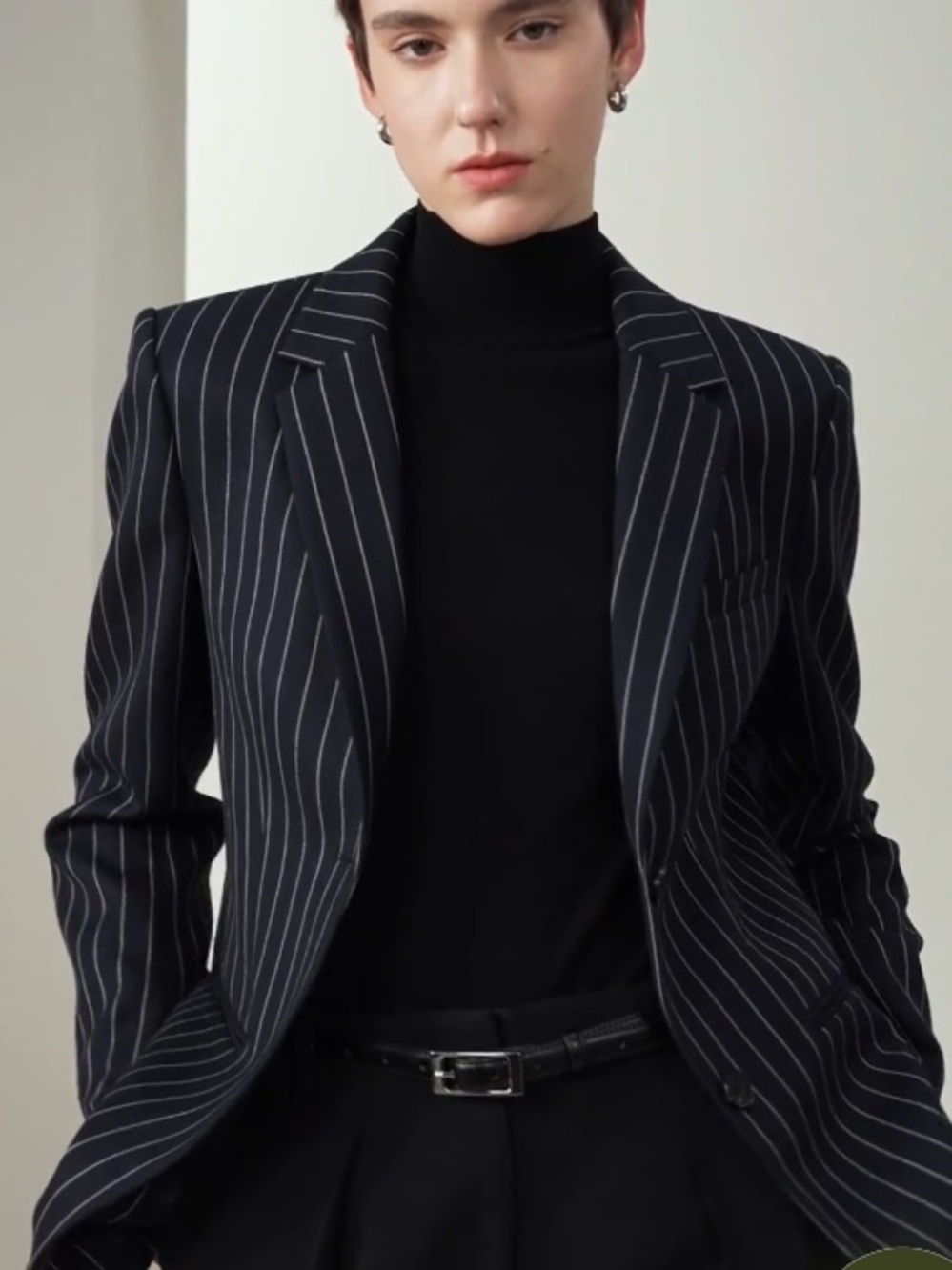 Dana Buchman Black Pinstripe Single-Button Blazer